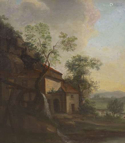 Continental school, study of a hillside watermill with dista...