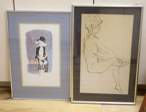 Modern British, pen and ink, Study of a seated nude, initial...