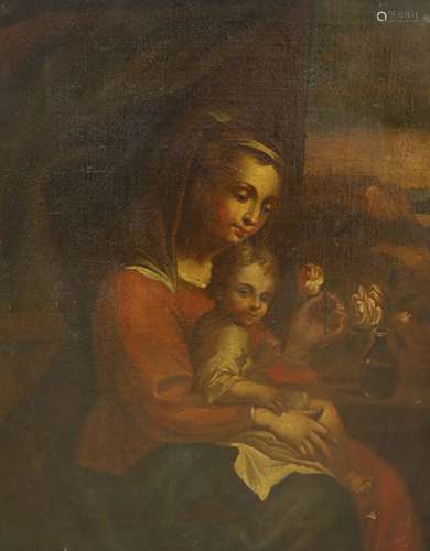 19th century Continental School, Madonna and child, oil on c...