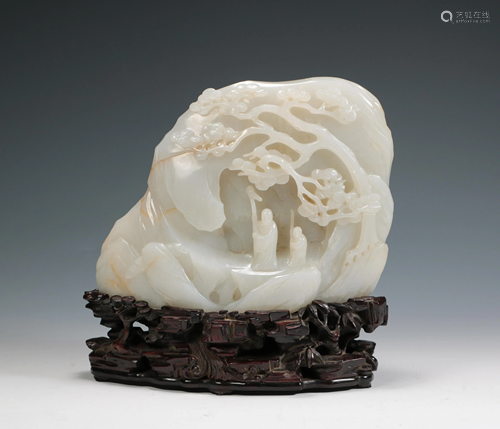 HETIAN WHITE JADE LANDSCAPE CHARACTER WENSHANZI