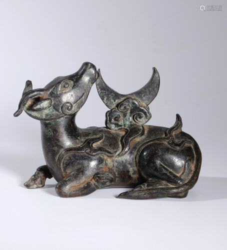 CHINESE RHINO WATCHING THE MOON COPPER ORNAMENT