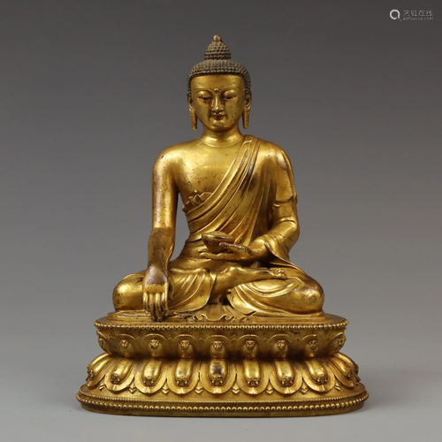 GILT BRONZE FIGURE OF MEDICINE BUDDHA