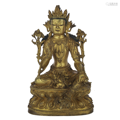 GILT BRONZE FIGURE OF AVALOKITESHVARA