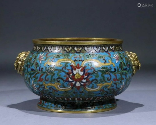 CLOISONNE ENAMELED BEAST-HANDLED CENSER