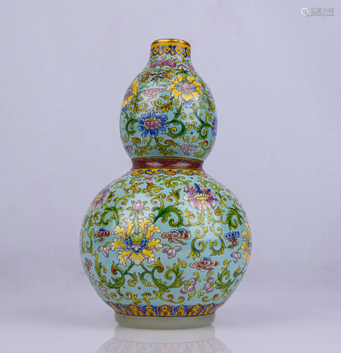 PAINTING ENAMEL GLASS VASE WITH GOLD AND FLOWER & …