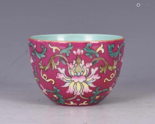 PINK-GROUND FAMILLE ROSE PORCELAIN CUP, JIAQING MARK