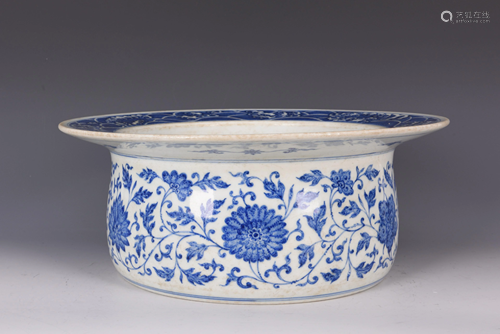 BLUE AND WHITE 'LOTUS' PORCELAIN WASHER, JIAQING MARK