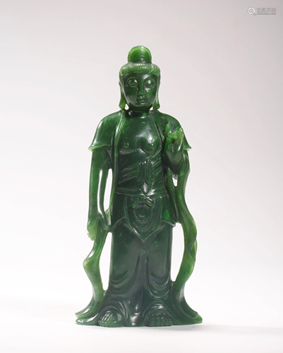 CARVED GREEN JADE GUANYIN ORNAMENTS