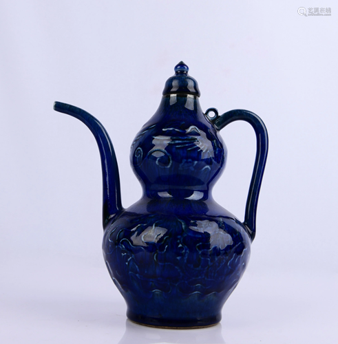 BLUE GLAZE DRAGON GOURD-SHAPED HOLDING POT