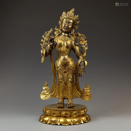 GILT BRONZE FIGURE OF A STANDING AVALOKITESVARA