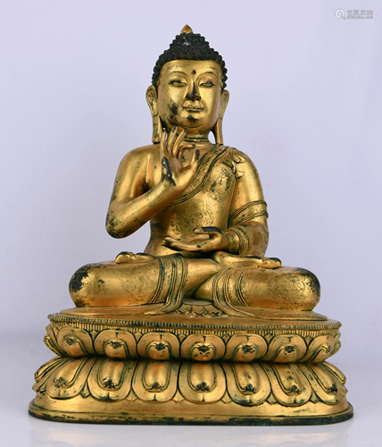 LARGE GILT BRONZE BUDDHA SHAKYAMUNI