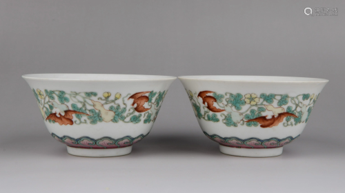A PAIR OF WUCAI POCELION BOWL WITH MARK