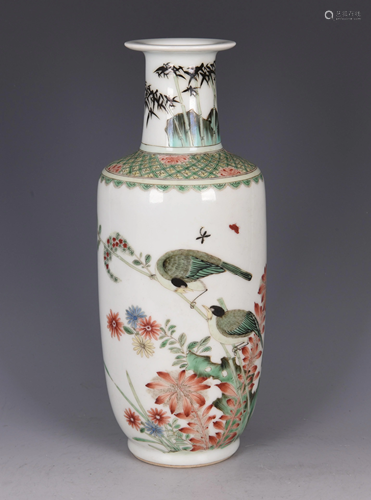 FAMILLE VERTE 'BIRD & FLOWER' PORCELAIN VASE, KANGXI…