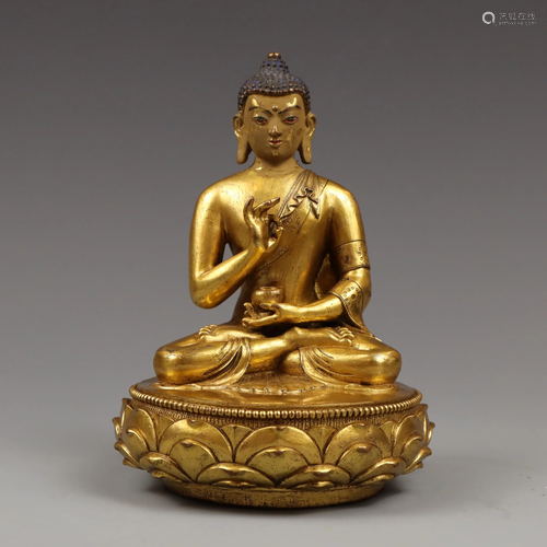 GILT BRONZE FIGURE OF BHAISAJYAGURU MEDICINE BUDDHA