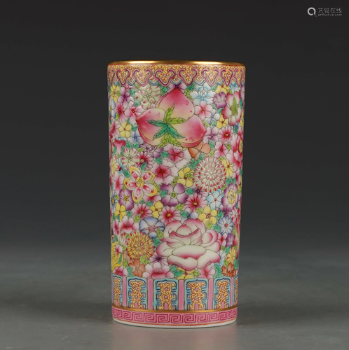 ENAMEL GLAZE POCELAIN FLOWER PEN HOLDER WITH MARK