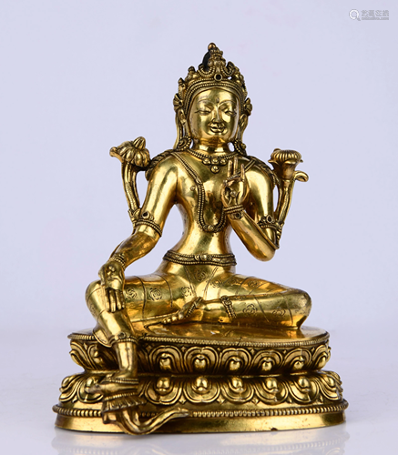 SEATED GILT BRONZE TARA STATUE