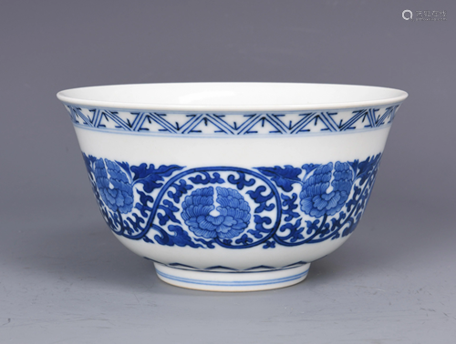 BLUE AND WHITE FLORAL PORCELAIN BOWL, DAOGUANG AM…