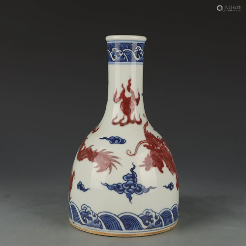 BLUE AND WHITE GLAZE WITH RED CLOUD DRAGON PATTERN