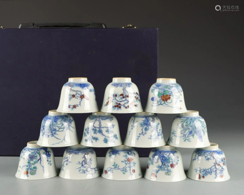 BLUE AND WHITE DOUCAI TWELVE FLOWER GOD CUP