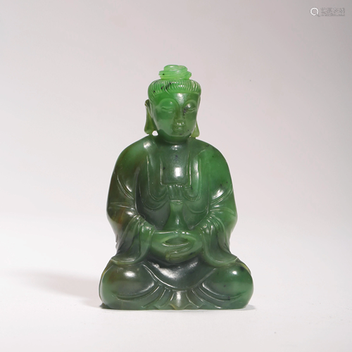 CARVED GREEN JADE BUDDHA STATUE