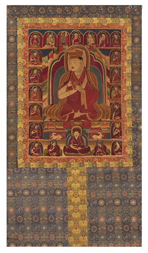 SILK EMBROIDERED THANGKA DEPICTING A GURU