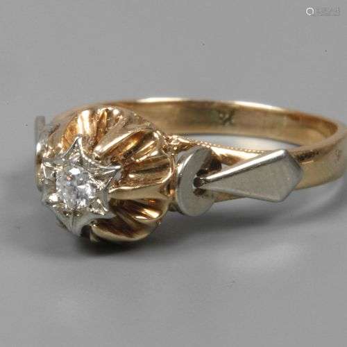 Bague de dame avec diamant vers 1960, or blanc et jaune test...