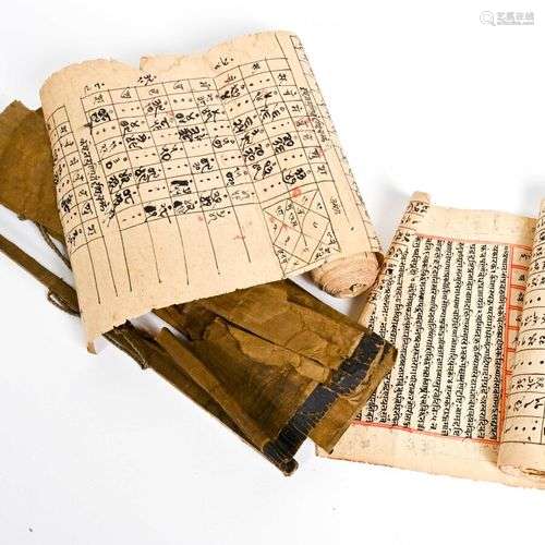 BIRMANIE - Vers 1900 Rouleau de textes sacrés calligraphiés ...