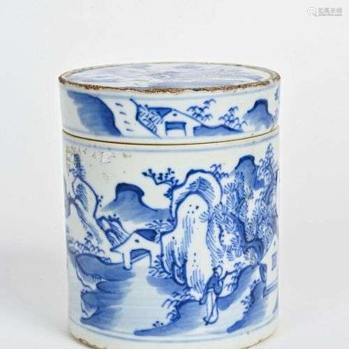 CHINE - XIXe siècle Petit pot couvert cylindrique en porcela...