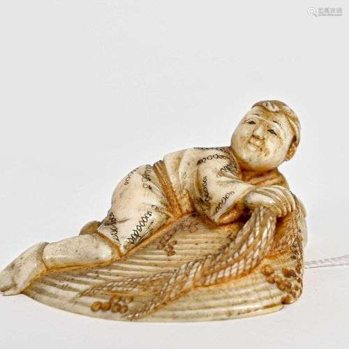 ** JAPON - Période MEIJI (1868-1912) Netsuke en ivoire, homm...