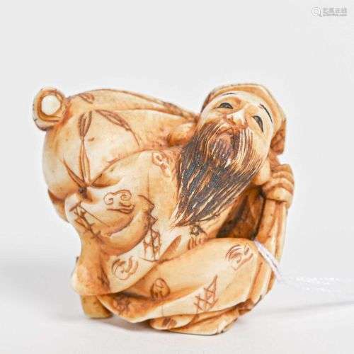 ** JAPON - Période MEIJI (1868-1912) Netsuke en ivoire, viei...