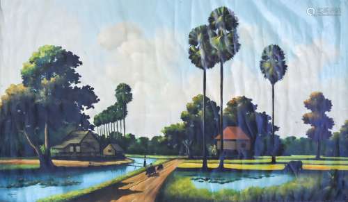 Seng Sovouthy (XXe siècle) Paysage vietnamien Acrylique sur ...