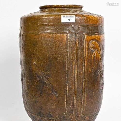 PHILIPPINES - XIXe siècle Vase cylindrique en grès émaillé b...