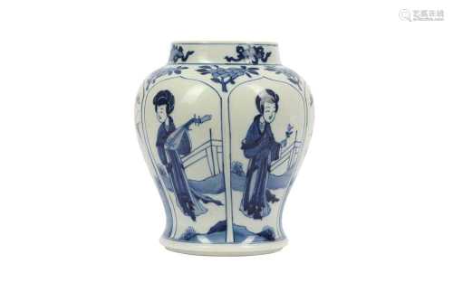 A CHINESE BLUE AND WHITE BALUSTER 'LADIES' VASE.