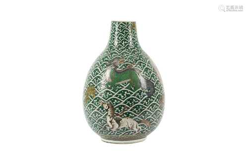 A CHINESE FAMILLE VERTE 'MYTHICAL BEAST' VASE.