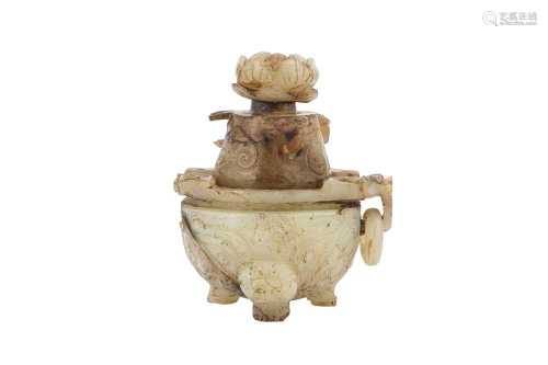 A CHINESE WHITE JADE INCENSE BURNER AND COVER.