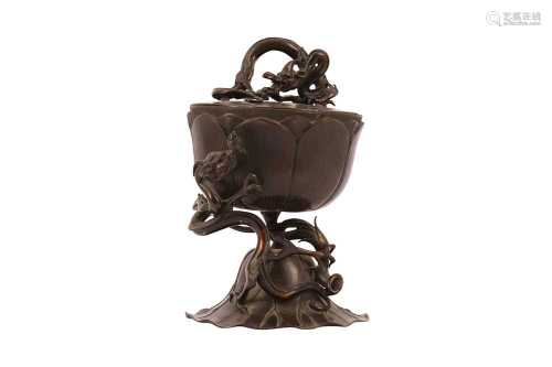 A JAPANESE BRONZE ‘LOTUS’ CENSER.