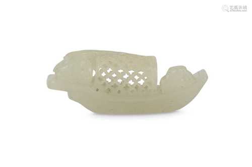 A SMALL CHINESE WHITE JADE MODEL OF A BOAT.