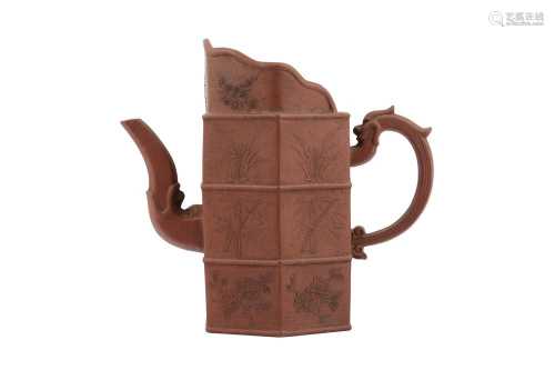 A CHINESE YIXING ZISHA 'MONK'S HAT' TEAPOT AND COVER.
