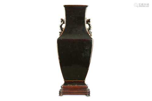 A CHINESE BROWN-GLAZED RECTANGULAR-SECTION VASE.
