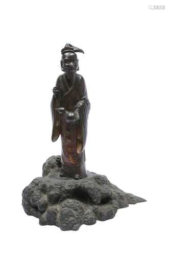 A BRONZE FIGURE OF A CHINESE BEARDED SAGE BY MUROE KICHIBEI ...