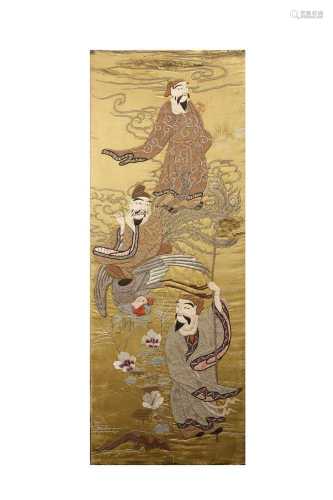 A SET OF THREE JAPANESE EMBROIDERED PANELS.