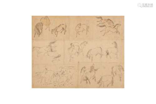 A PAIR OF JAPANESE DRAWINGS OF HORSES.