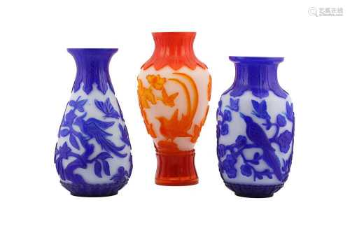 THREE CHINESE BEIJING GLASS VASES.