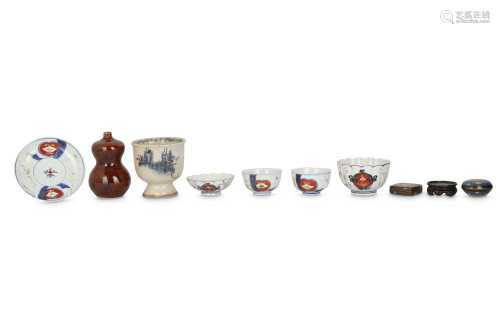 A SMALL COLLECTION OF JAPANESE PORCELAIN AND CLOISONNÉ ENAME...