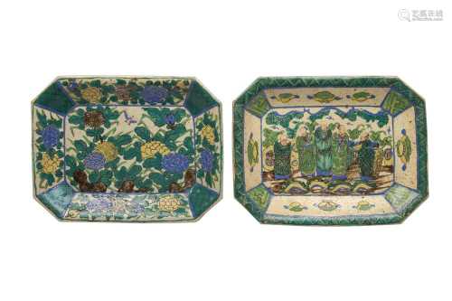 A PAIR OF MOKUBEI-STYLE EARTHENWARE DISHES.