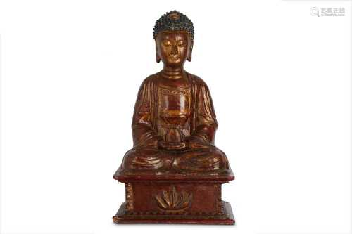 A LARGE CHINESE GILT-LACQUER FIGURE OF BUDDHA AMIDA.