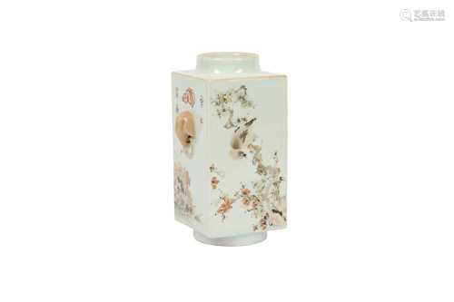 A CHINESE CONG-SHAPED 'BIRDS AND FLOWERS' VASE.