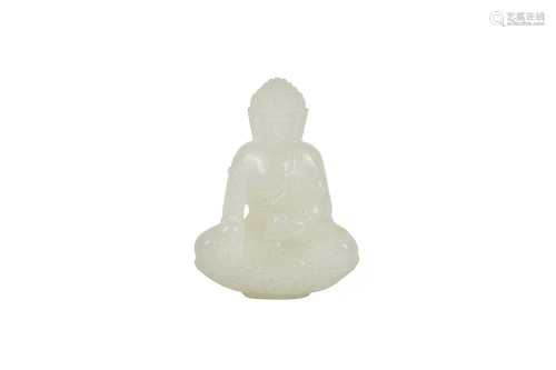 A SMALL CHINESE WHITE JADE CARVING OF BUDDHA SAKYAMUNI.