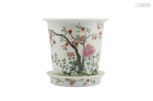 A CHINESE FAMILLE ROSE JARDINIERE AND STAND.
