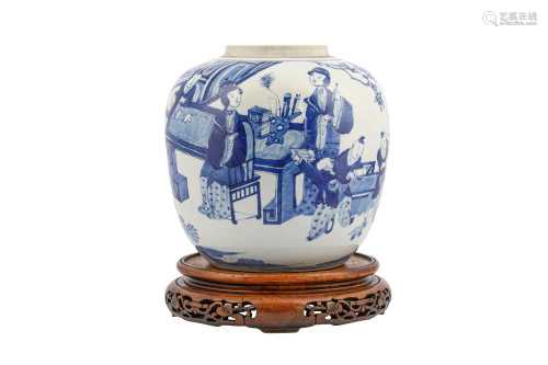 A CHINESE BLUE AND WHITE 'LADIES AND BOYS' JAR.